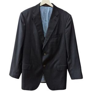 J. Hilburn Men's 45R Classic Fit Micro Check Navy Wool Blazer Two Button